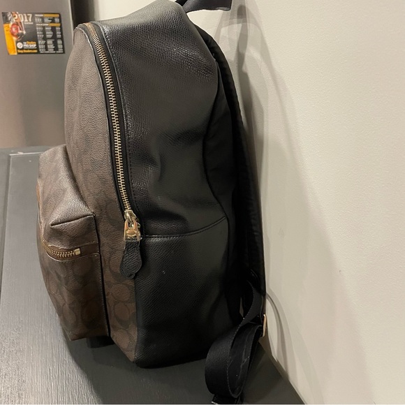 COACH Medium Charlie Backpack - Signature Black and Brown - Picture 8 of 14